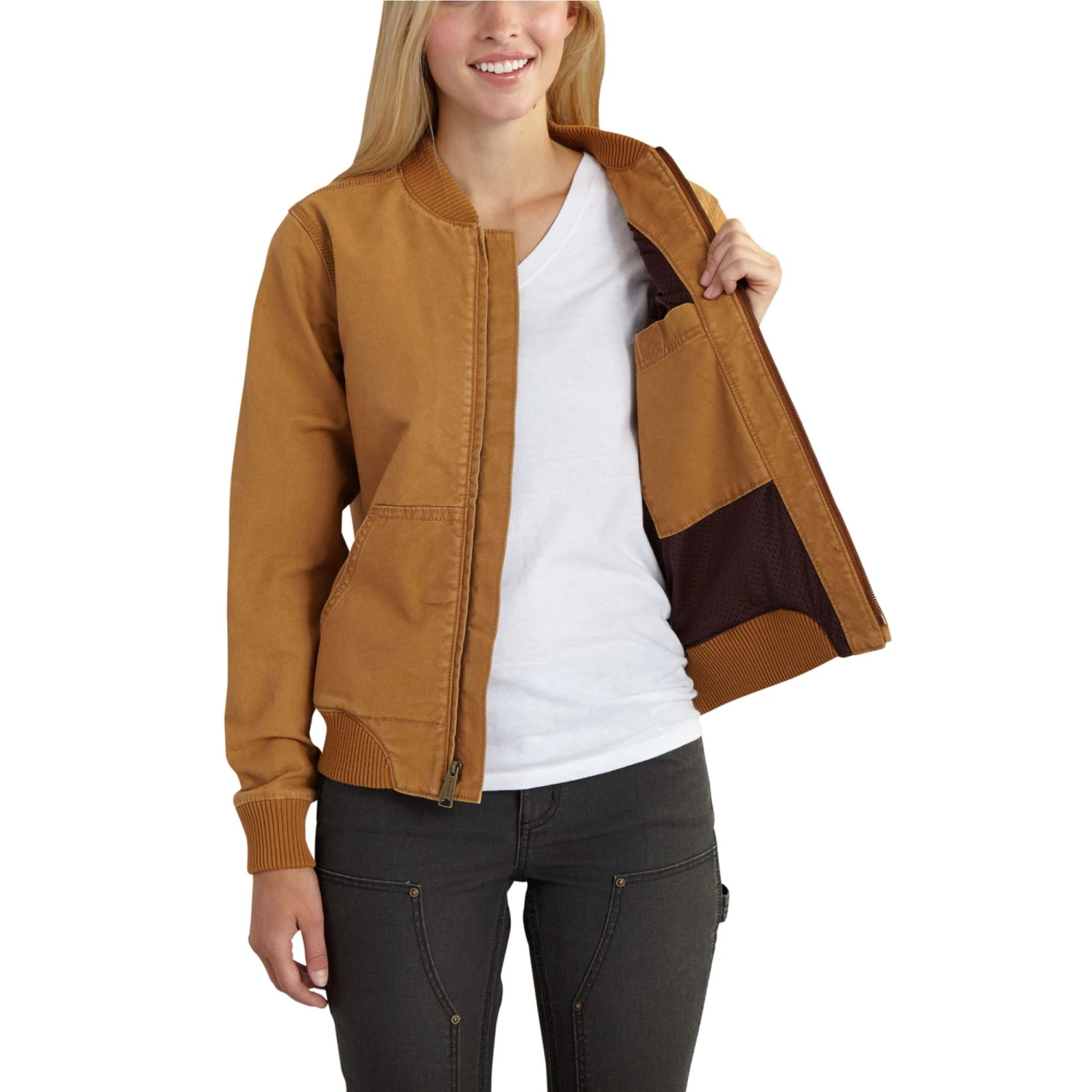 Carhartt Jacket: Women's 102524 211 Carhartt Brown Crawford Bomber Jacket - Image 3