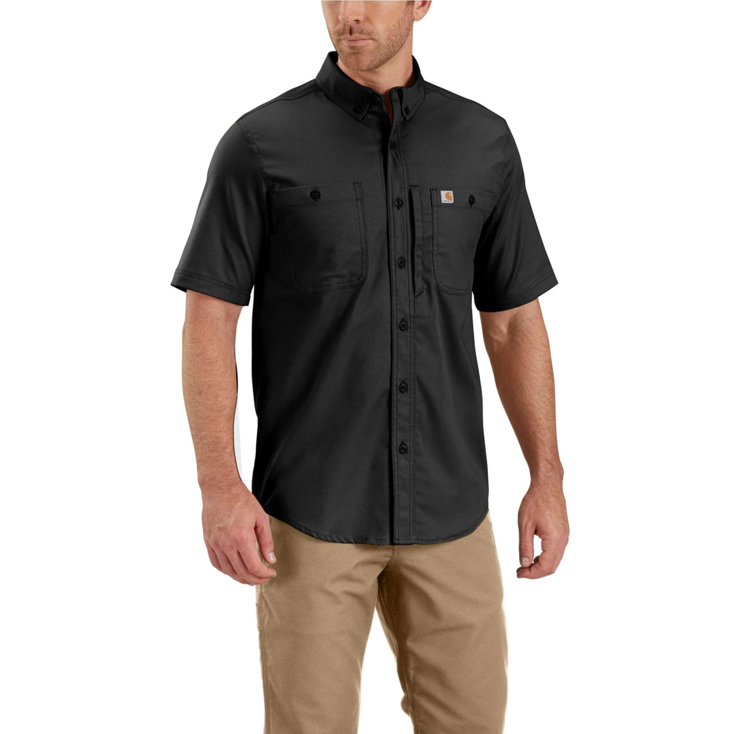 Carhartt Men's Shirt: 102537 001 Black Short Sleeve Rugged Professional