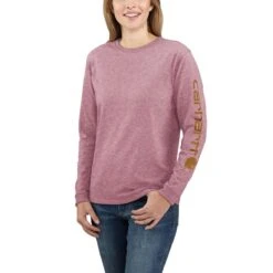Carhartt Shirts: Women's 103401 V55 Foxglove Snow Heather Loose Fit Heavy Weight Long Sleeve Graphic T-Shirt