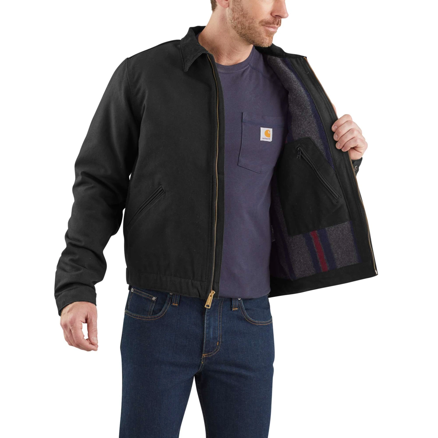 Carhartt Jackets: Men's 103828 BRN Brown Blanket Lined Relaxed Fit Detroit Jacket - Image 3