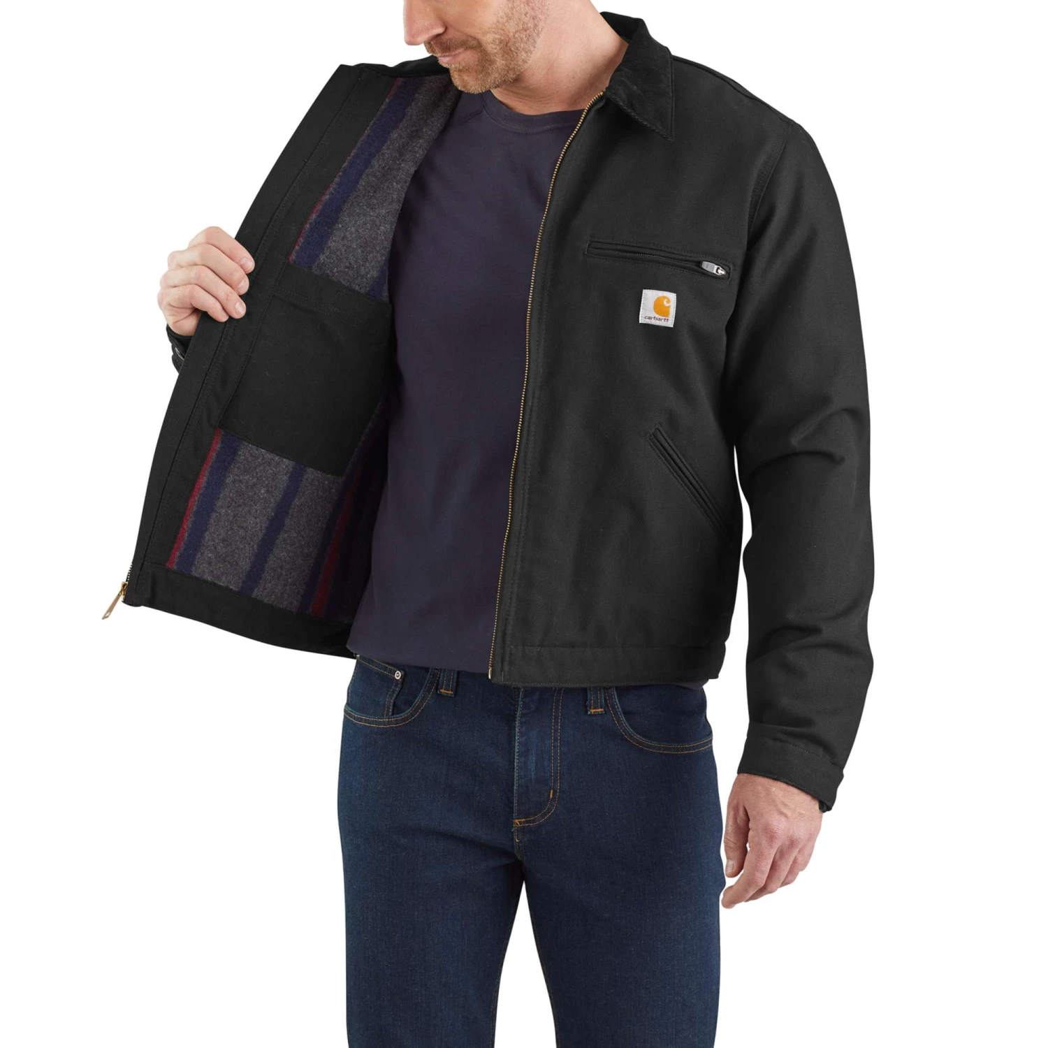Carhartt Jackets: Men's 103828 BLK Black Blanket Lined Relaxed Fit Detroit Jacket - Image 2