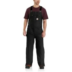 Carhartt Overalls: Men's 104031 BLK Black Insulated Loose Fit Washed Duck Overalls