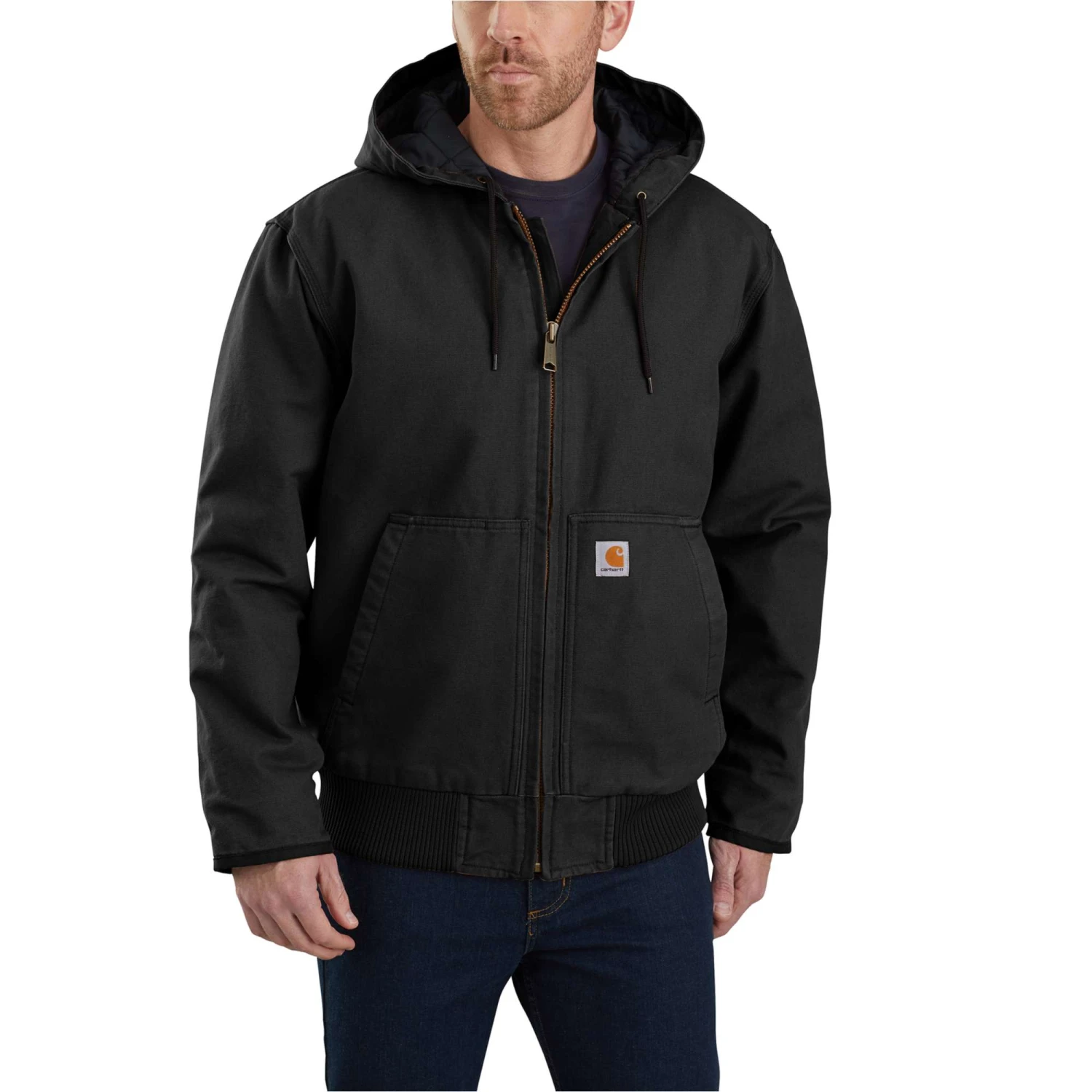 Carhartt Outterwear: Men's 104050 BLK Washed Duck Insulated Loose Fit Active Jacket - Image 2