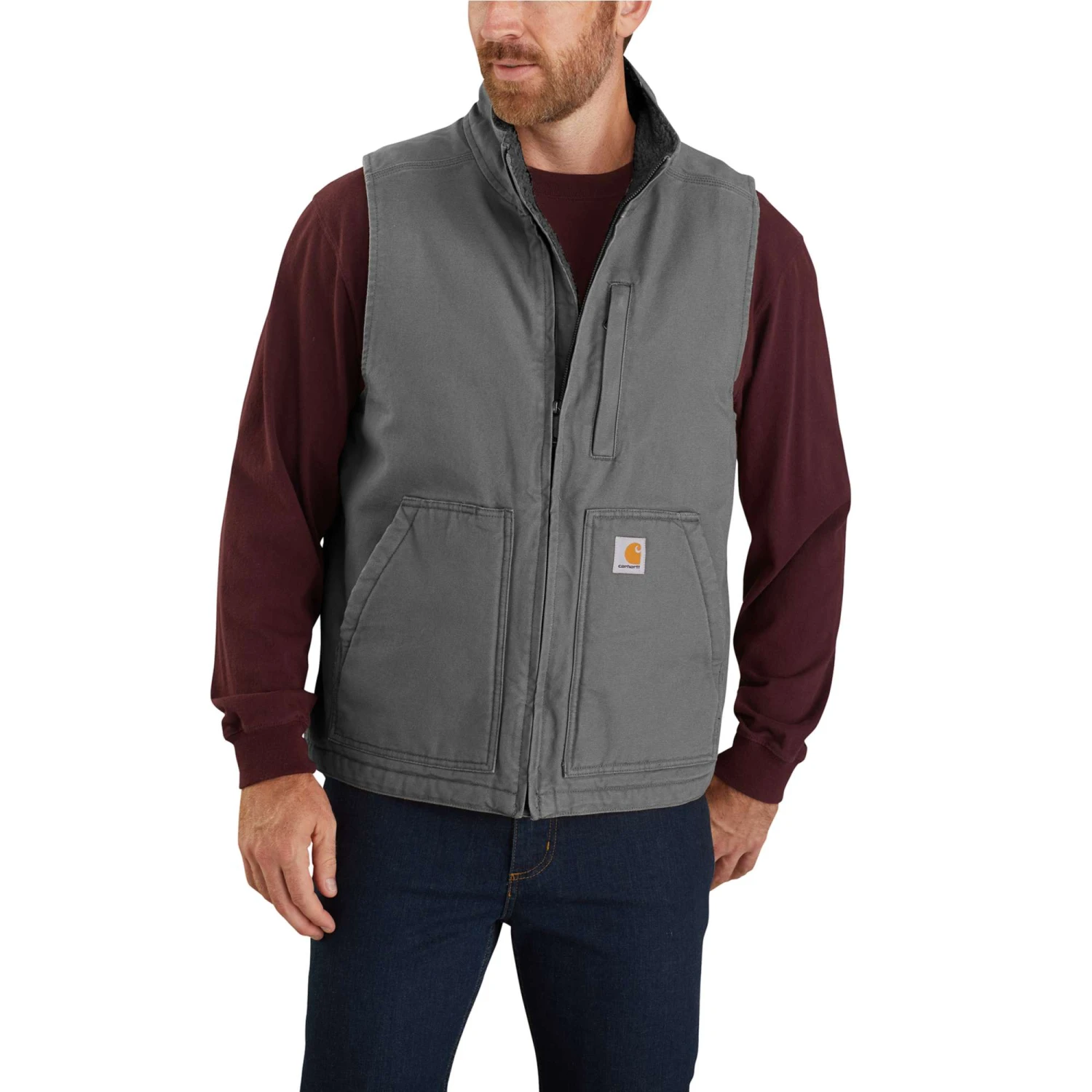 Carhartt Vest: Men's 104277 GVL Gravel Washed Duck Sherpa Lined Mock Vest