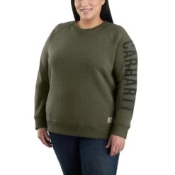 Carhartt Sweatshirts: Women's 104410 G73 Basil Heather Crewneck Relaxed Fit Graphic Sweatshirt