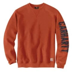 Carhartt Sweatshirts: Men's 104904 Q15 Jasper Heather Crewneck Midweight Loose Fit Sleeve Graphic Sweatshirt