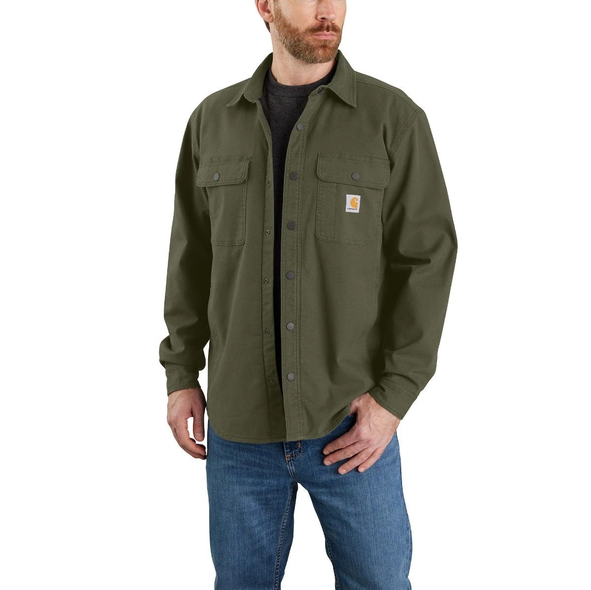 Carhartt Shirts: Men's 105419 G72 Basil Rugged Flex Canvas Fleece-Lined Shirt Jacket