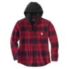 Carhartt Shirts: Men's 105621 R09 Oxblood Rugged Flex Flannel Fleece Lined Hooded Shirt Jacket