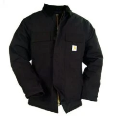 Carhartt Coats: Men's Black C003 BLK Arctic Quilt Lined Traditional Duck Coat