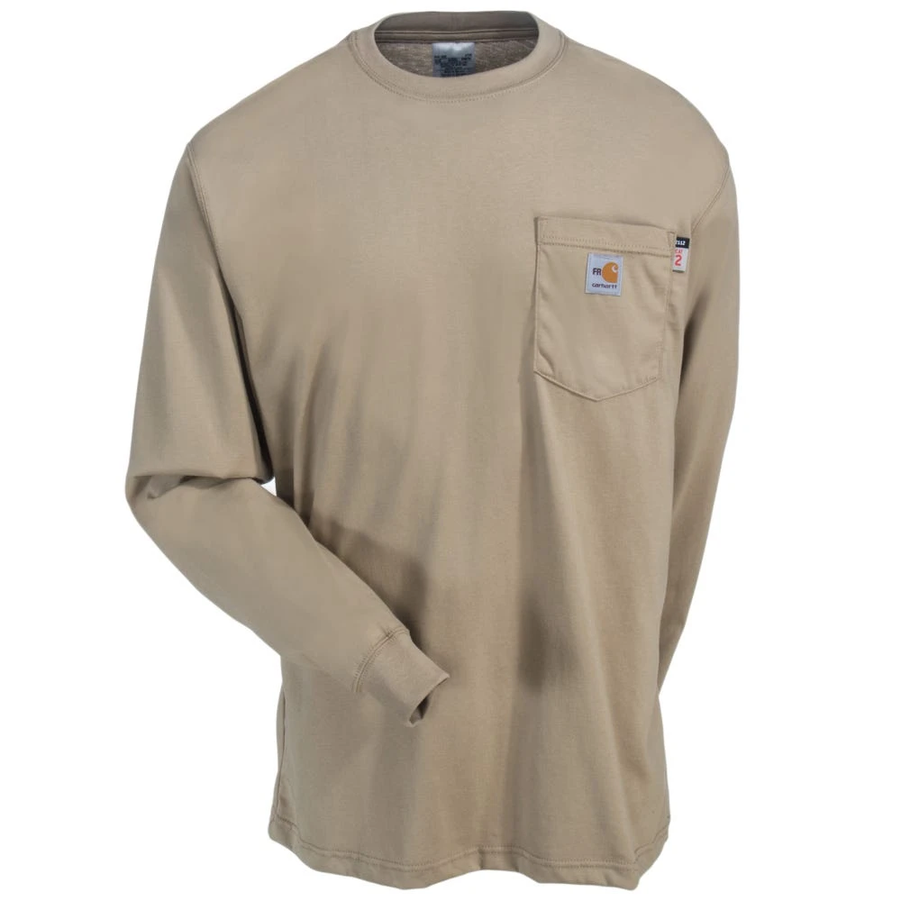Carhartt Force Shirts: Men's 100235 250 Khaki Flame-Resistant Force Cotton Long-Sleeve T-Shirt - Image 2