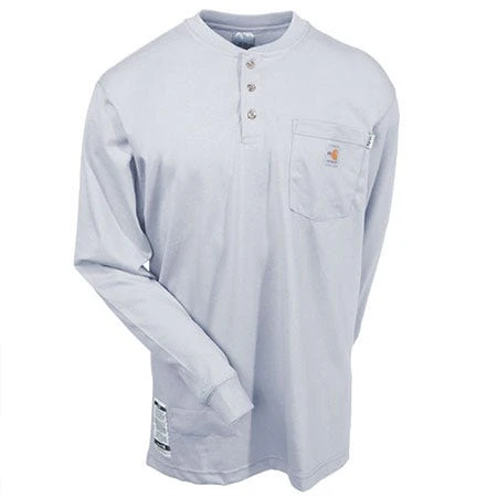 Carhartt Force Shirts: Men's Grey Force 100237 051 FR Cotton Henley Work Shirt - Image 3