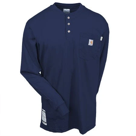 Carhartt Force Shirts: Men's Force Navy Blue 100237 410 Flame Resistant Henley Work Shirt - Image 3