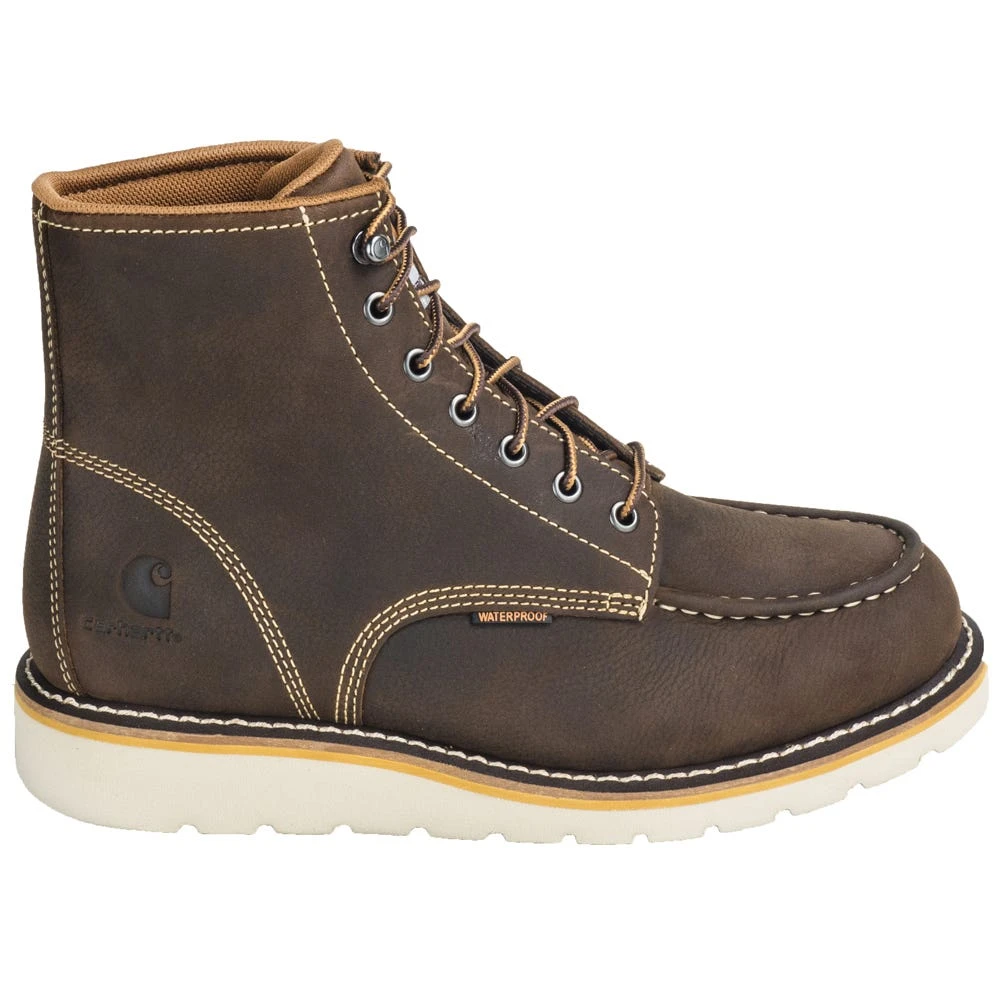 Carhartt Boots: Men's CMW6095 Brown 6-Inch Waterproof General Toe Wedge Boots - Image 4