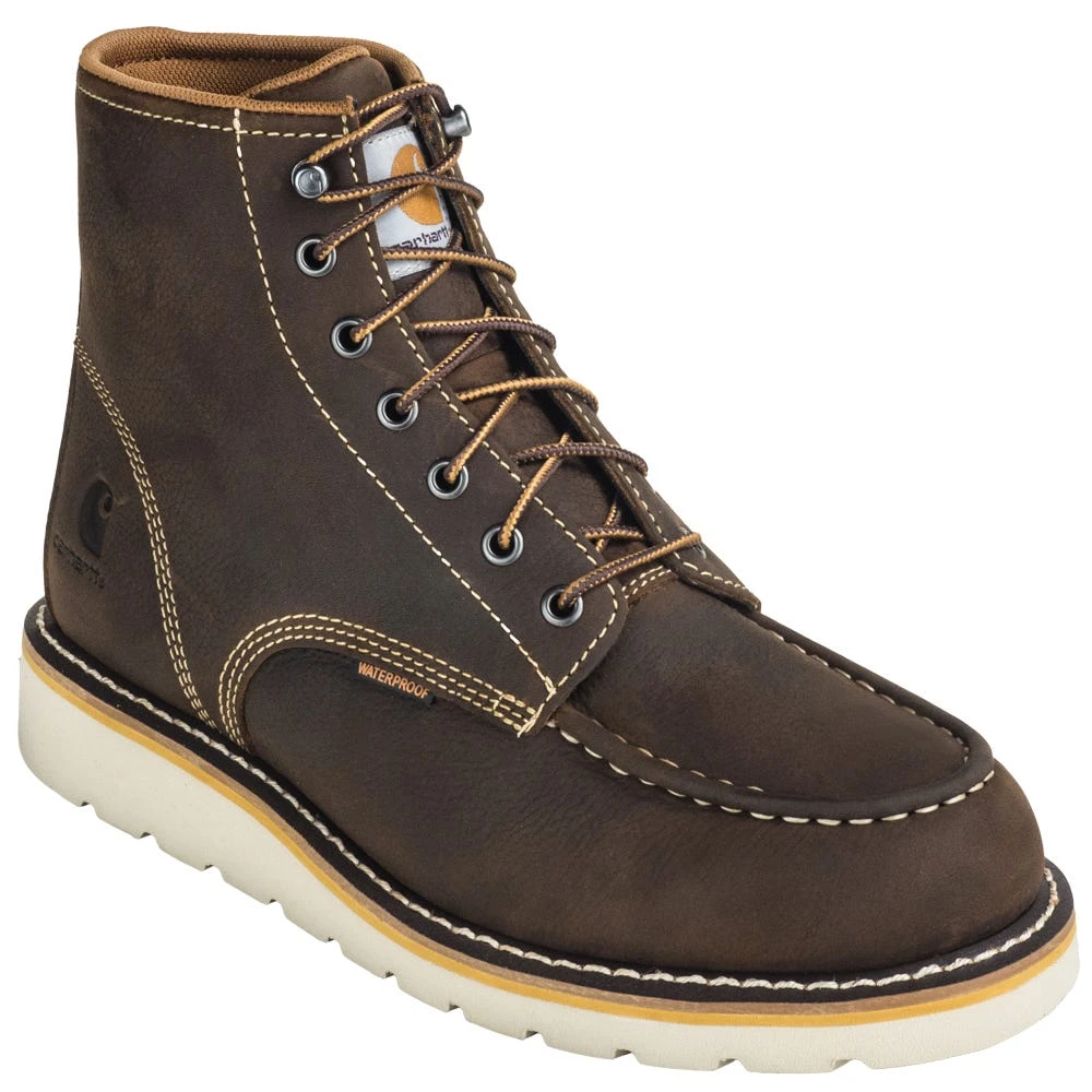 Carhartt Boots: Men's CMW6095 Brown 6-Inch Waterproof General Toe Wedge Boots - Image 5
