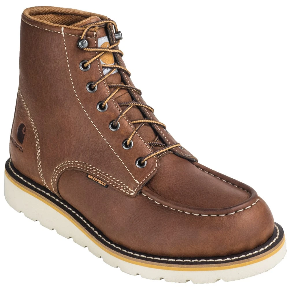 Carhartt Boots: Men's CMW6275 Steel Toe Waterproof Tan EH 6-Inch Wedge Boots - Image 3