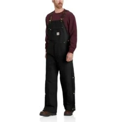 Carhartt Overalls: Men's 104393 BLK Black Loose Fit Firm Duck Insulated Bib Overall