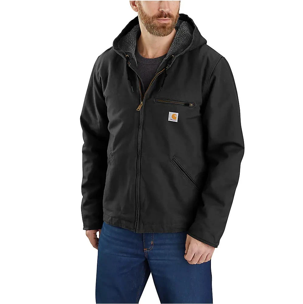 Carhartt Jackets: Men's 104392 BLK Black Relaxed Fit Washed Duck Sherpa-Lined Jacket