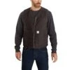 Carhartt Vests: Men's 104394 DKB Dark Brown Relaxed Fit Washed Duck Sherpa-Lined Vest