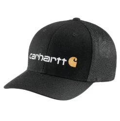 Carhartt Hats: 105353 N04 Black Rugged Flex Fitted Canvas Mesh-Back Logo Graphic Cap