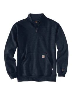 Carhartt Force Sweatshirts: Men's 105028 I26 Navy Flame Resistant Mock Neck Sweatshirt