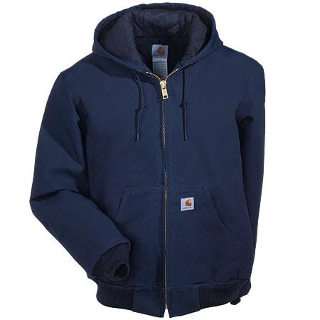 Carhartt Jackets: Men's J140 DNY Navy Hooded USA Made Flannel Lined Active Jacket - Image 3