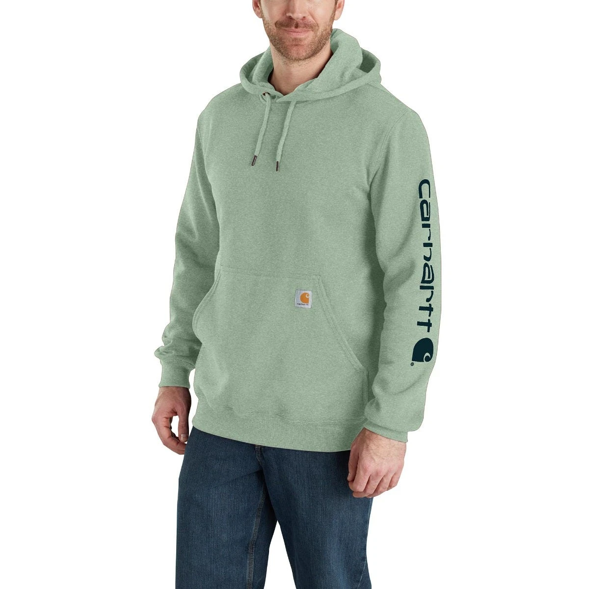 Carhartt Sweatshirts: Men's K288 GA0 Jade Heather Midweight Hooded Logo Sweatshirt