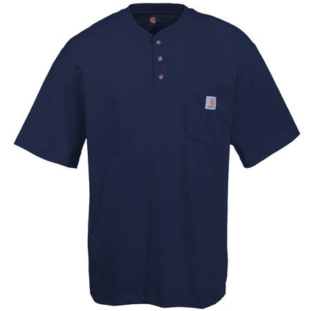 Carhartt Shirts: Men's Navy K84 NVY Cotton Short Sleeve Henley Shirt - Image 2
