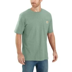 Carhartt Shirts: Men's K87 GA0 Jade Heather Weight Pocket Short Sleeve Loose Fit T-Shirt