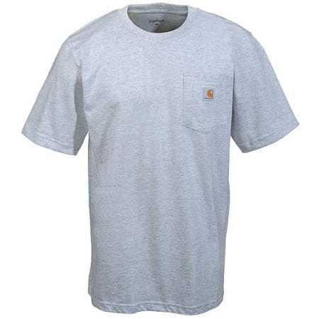 Carhartt Shirts: Men's K87 HGY Heather Grey Heavyweight Short Sleeve Loose Fit Pocket T Shirt - Image 2