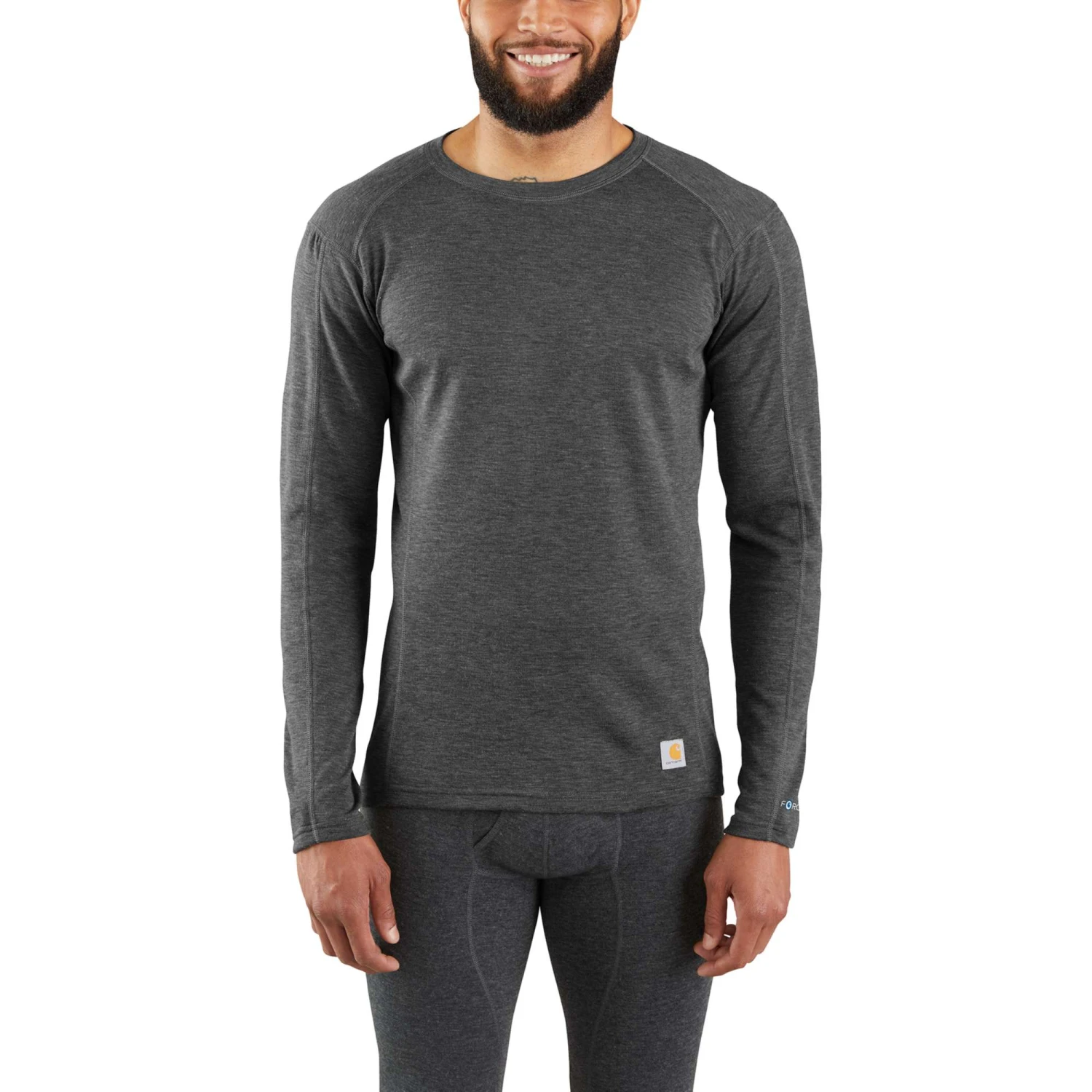 Carhattt Underwear: Men's MBL131 Black Heather Heavyweight Base Force Poly-Wool Crew